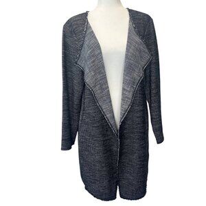 Eileen Fisher Organic Cotton Raw Edge Trim Open Front Cardigan Size MED NEW